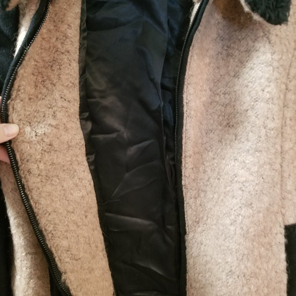 Wool Mix Color Block Zip Up Coat With Zipper Deta… - image 8